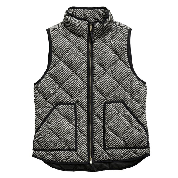 J. Crew Down Vest Herringbone Quilted Preppy Retro Academia Equestrian Jacket - Picture 1 of 8